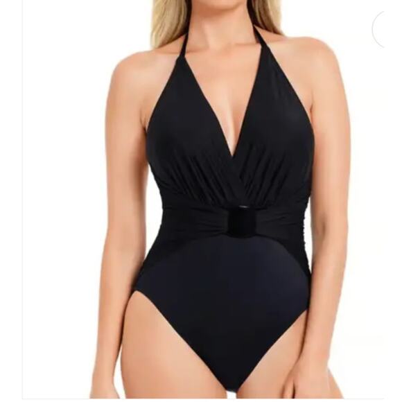 Magicsuit Swimsuit Womens Size 12 One-Piece Black Angelina Surplice Halter - Picture 1 of 13